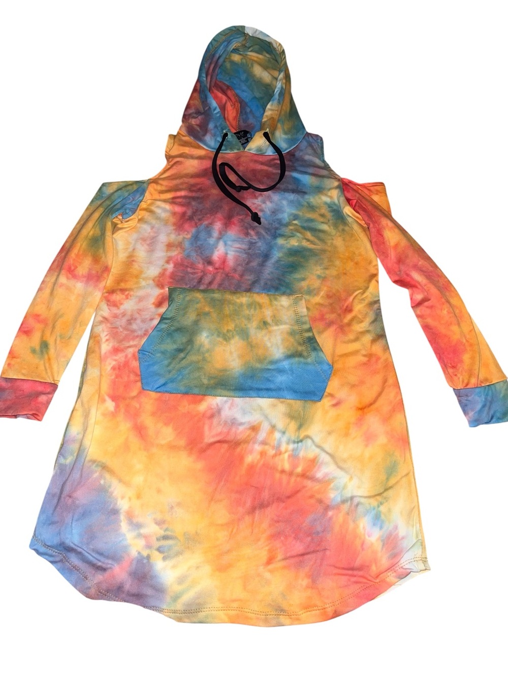 Love size L Tie-Dye Hooded Cold-Shoulder Tunic - Multi